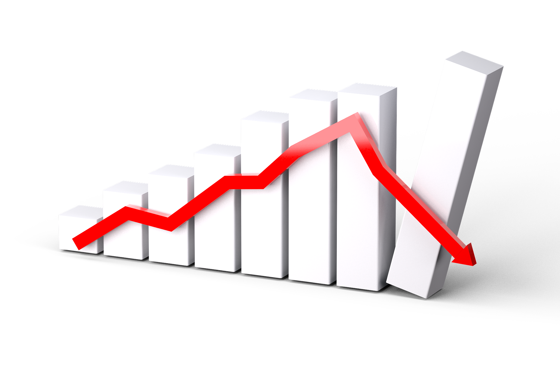 Economic losses. Спад экономики. График спада. Снижение показателей. Белый фон про экономический кризис.