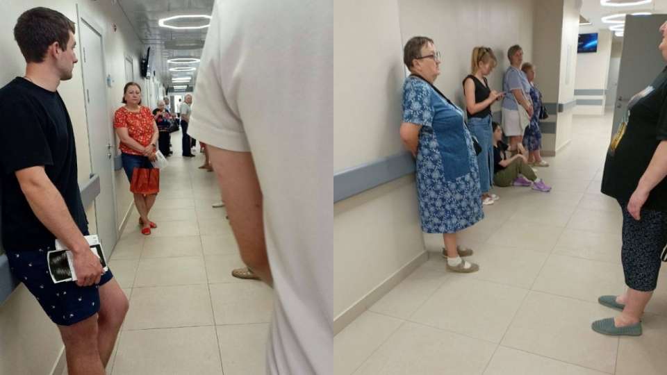 В Липецке пациенты сидят на полу из-за нехватки кресел