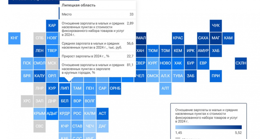 Липецкая область заняла 33 место в рейтинге регионов по зарплатам в провинции