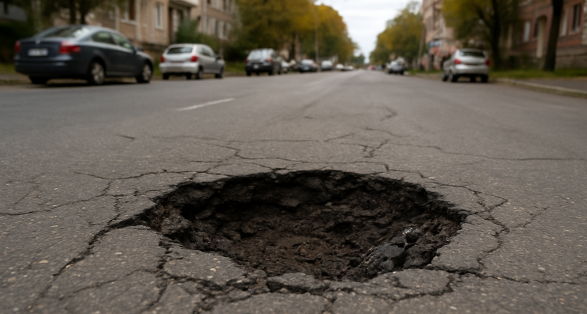 В Липецке автомобиль провалился под асфальт из-за прорыва теплотрассы