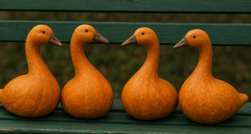 Житель Хлевного выращивает необычные тыквы в форме гусей