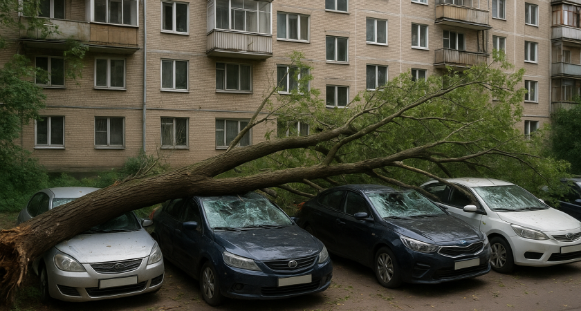 В Липецке дерево раздавило пять машин на проспекте 60-летия СССР