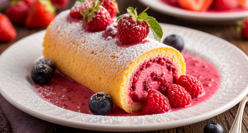 Нежный бисквитный рулет с ягодным кремом: получится у каждого