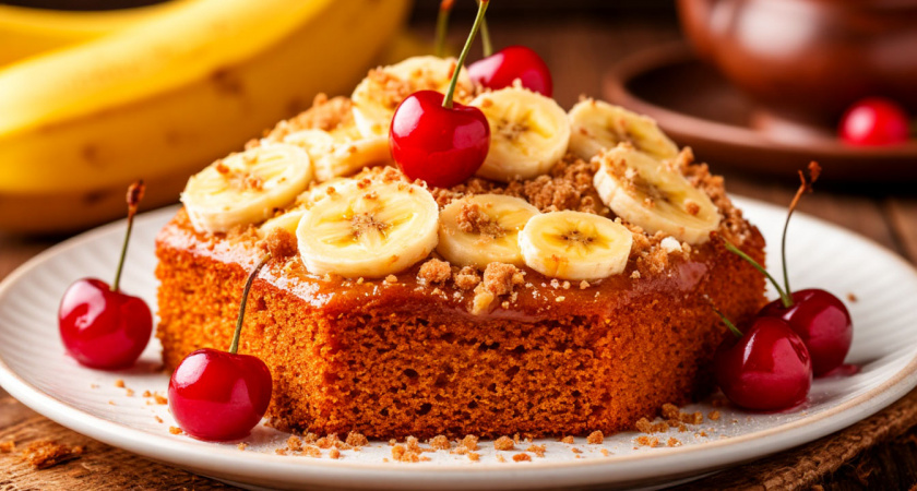 Медовый торт с бананом и вишней: нежнейший бисквит и сметанный крем за 1 час