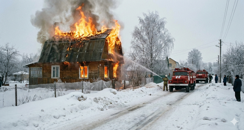 В СНТ «Металлург-1» сгорел двухэтажный садовый дом