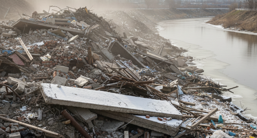 Липецкие прокуроры заставили убрать строительную свалку у водоема