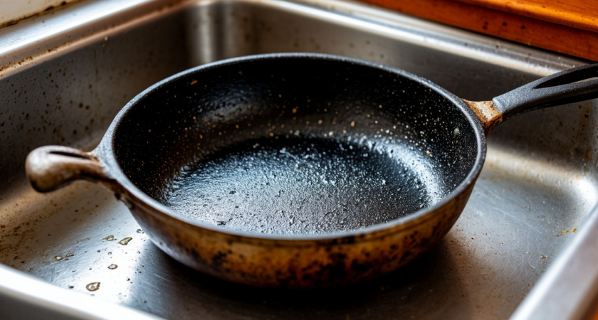 Натираю сковороды — жир и нагар сходят сами: давно забытый, но рабочий кухонный лайфхак 