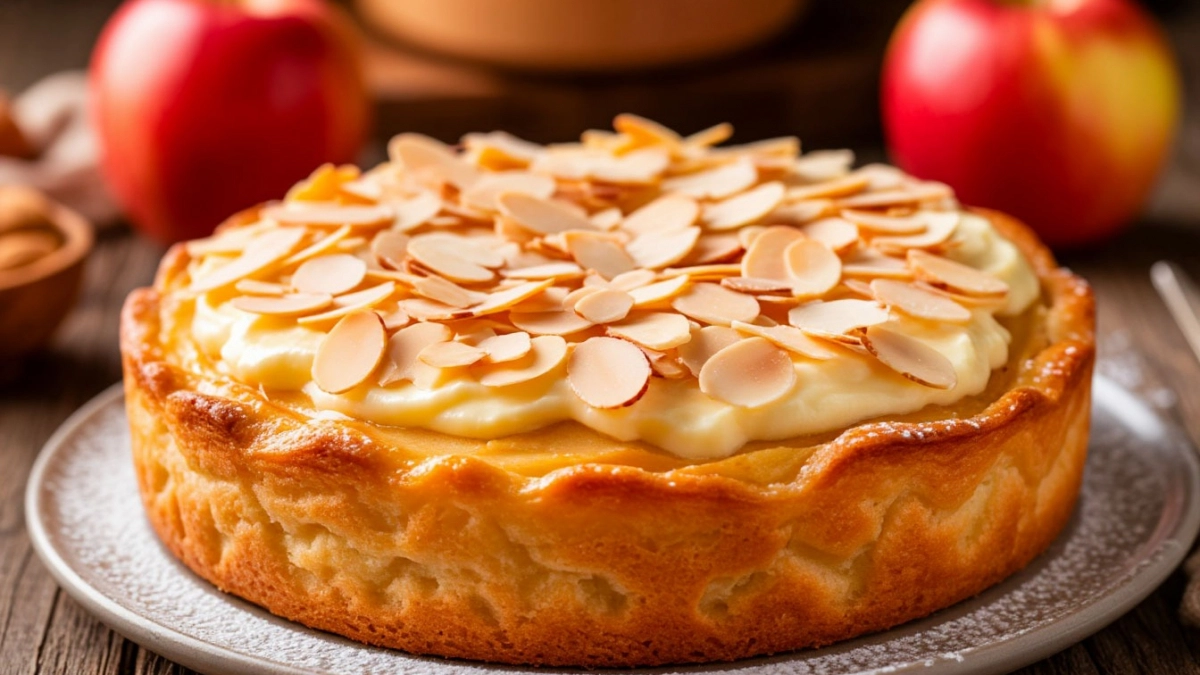 Яблочный пирог с творожным слоем и миндальными лепестками: нежнее любой шарлотки