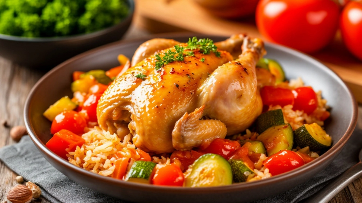 Забудьте про доставку: запекаем курицу с овощами и рисом под кисло-сладким соусом — пальчики оближешь