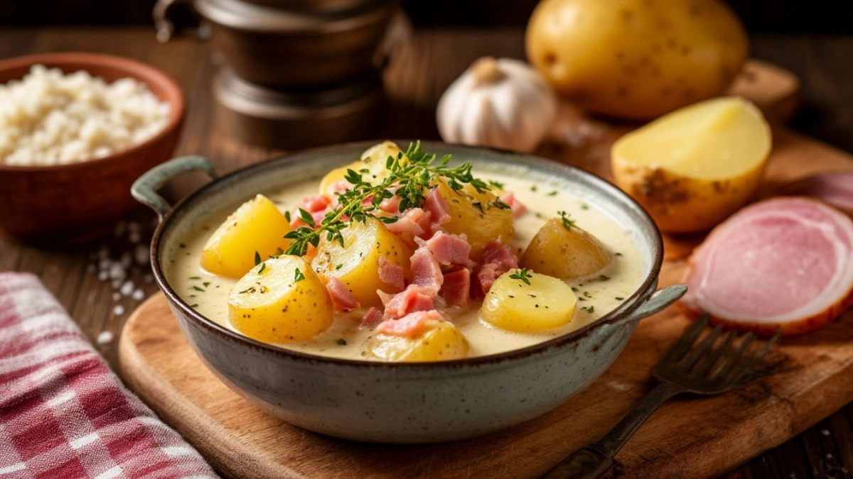 Картофель, который заменит ужин: готовлю по-немецки в сливках с ветчиной — и без мяса наедаюсь