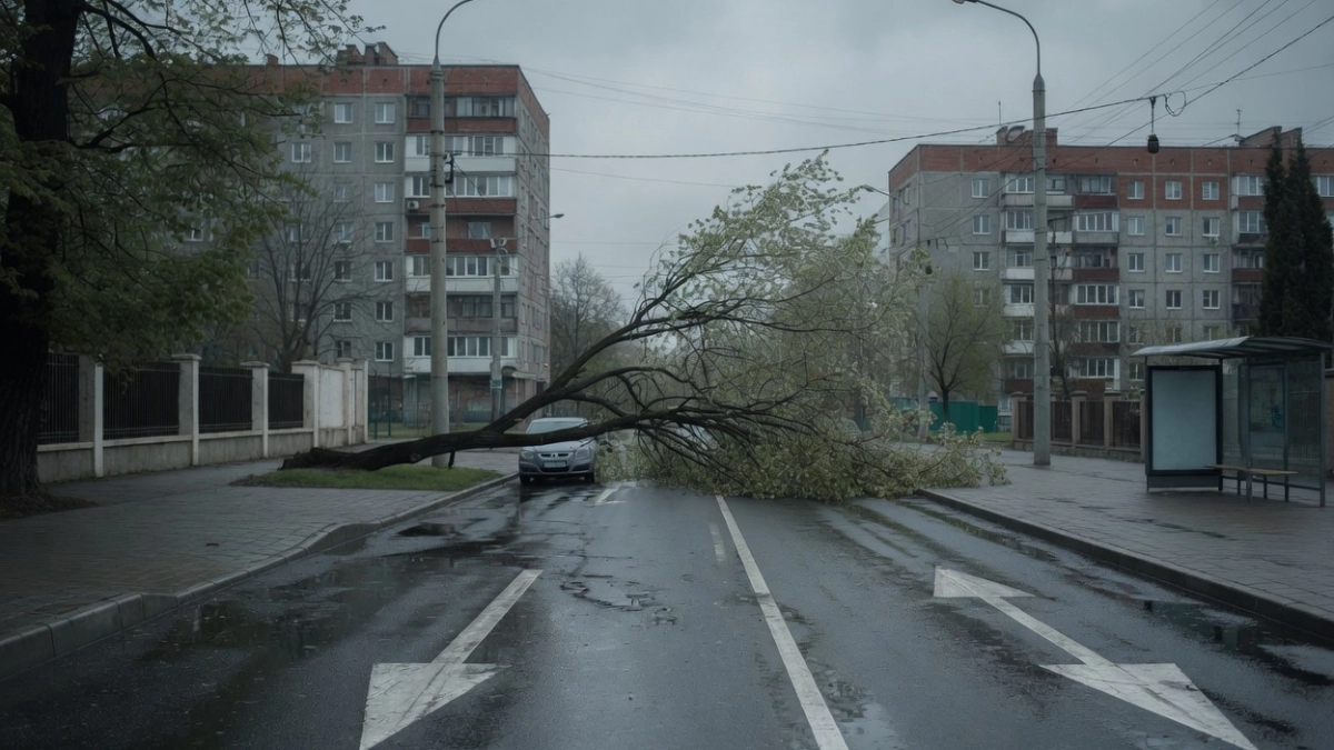 Дерево рухнуло на улице Неделина и заблокировало дорогу
