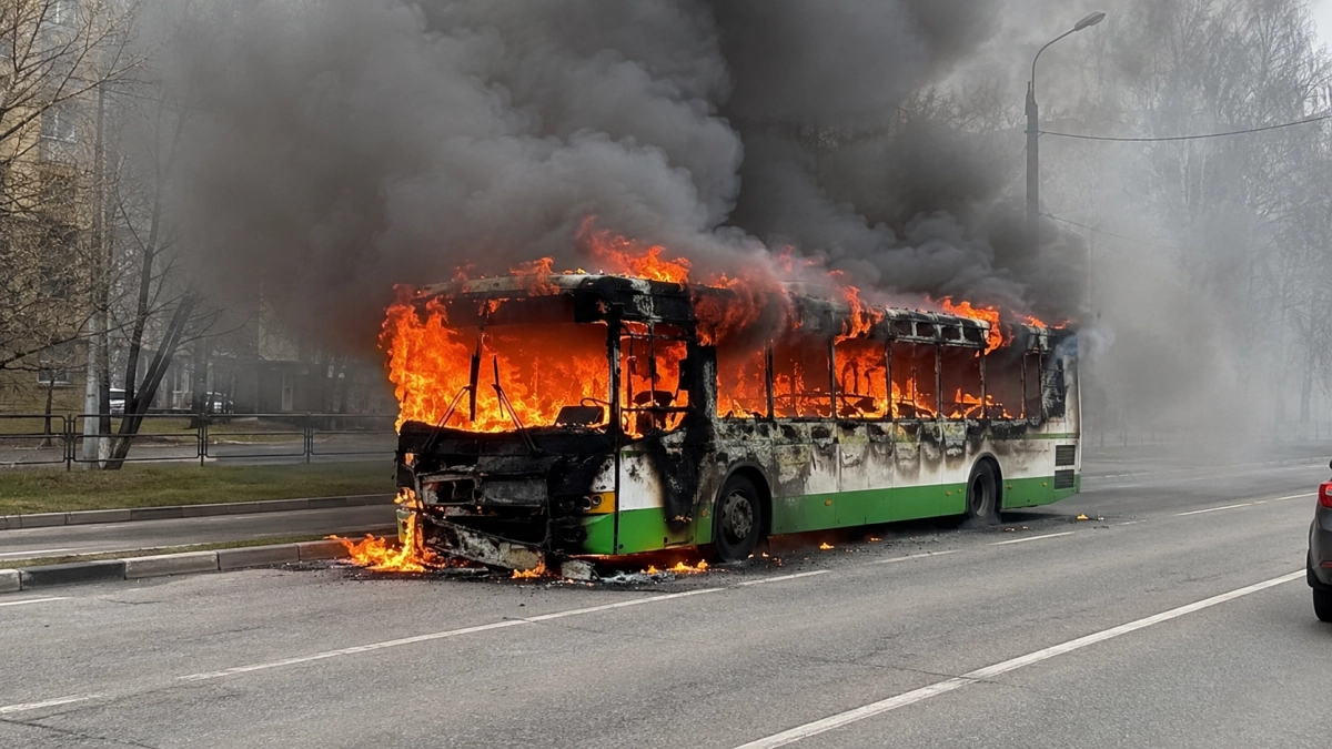 Маршрутный автобус загорелся на подъезде к Тракторному