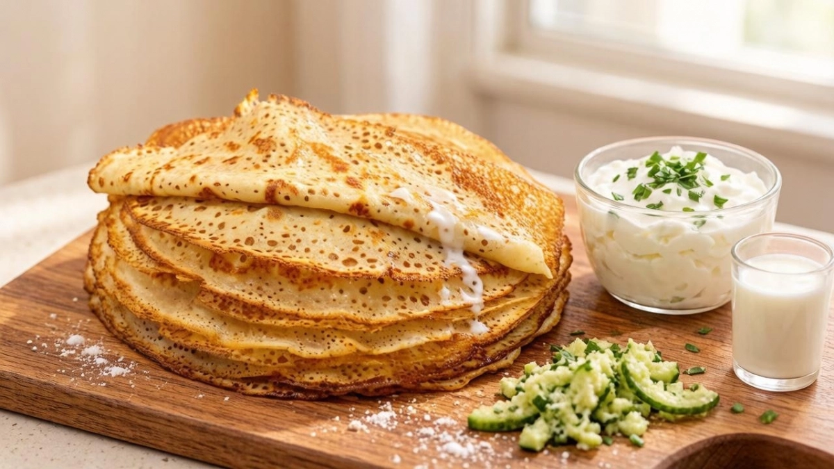 Просто смешиваю молоко с кабачками и жарю нежные блинчики — вкусно со сметаной и чесноком