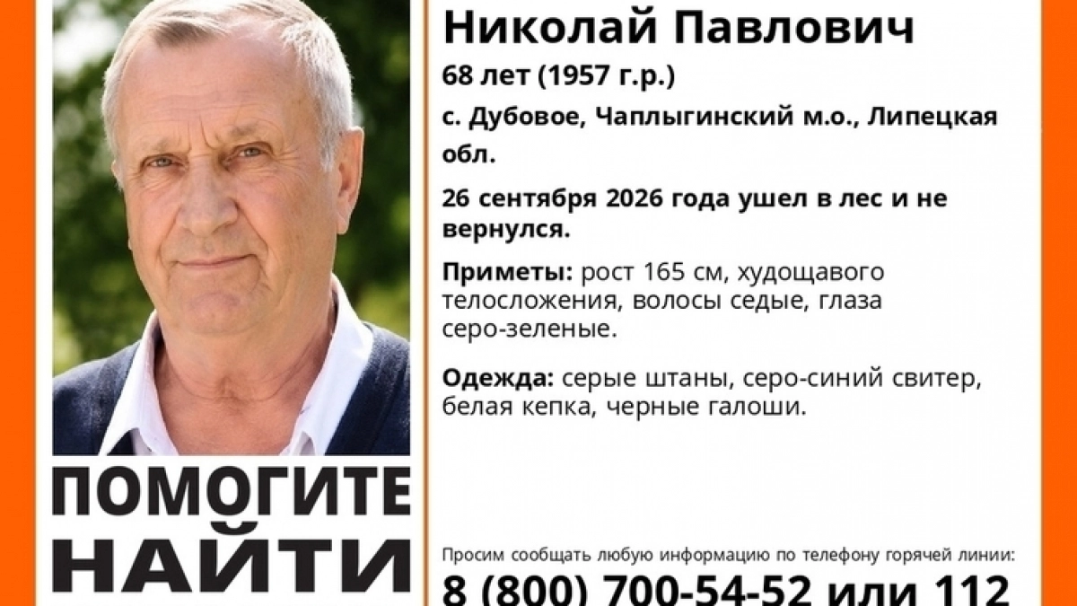 В Чаплыгинском округе разыскивают пенсионера, ушедшего в лес